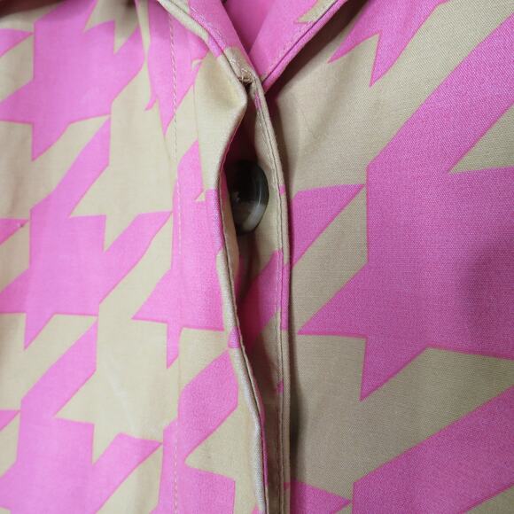 Isaac Mizrahi Pink Plaid Houndstooth Trenchcoat Jacket Coat Large Barbiecore - Picture 7 of 12